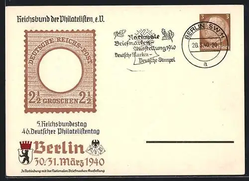 AK Berlin, 46. Deutscher Philatelistentag und 5. Reichsbundestag 1940, Ganzsache