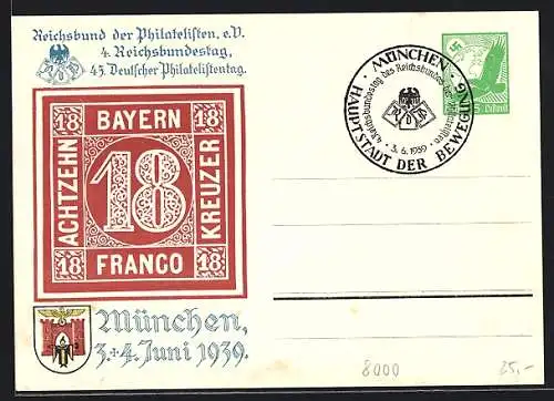 AK München, 45. Deutscher Philatelistentag und 4. Reichsbundestag 1939, Ganzsache