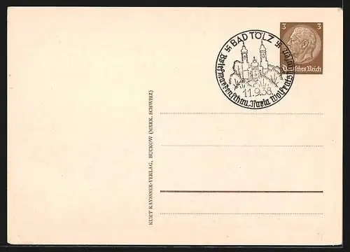 AK Bad Tölz, Briefmarken-Schau 1938, Veranstalter Isaria Wolfratshausen, Tölzerin in Tracht, Ganzsache