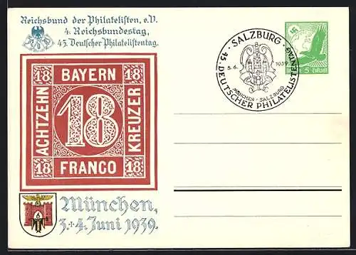 AK München, 45. Deutscher Philatelistentag und 4. Reichsbundestag 1939, Ganzsache