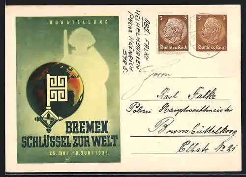 Künstler-AK Bremen, Ausstellung Schlüssel zur Welt 1938, Ganzsache