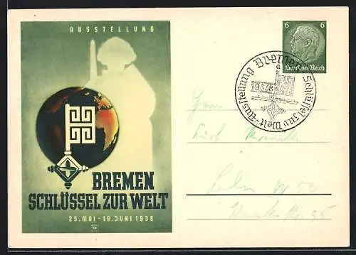 Künstler-AK Bremen, Ausstellung Schlüssel zur Welt 1938, Ganzsache
