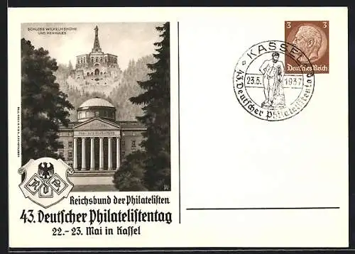 AK Kassel, 43. Deutscher Philatelistentag 1937, Schloss Wilhelmshöhe, Ganzsache