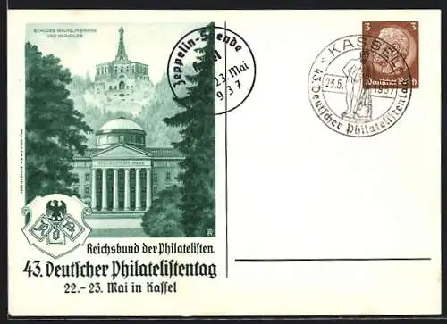 AK Kassel, 43. Deutscher Philatelistentag 1937, Schloss Wilhelmshöhe, Ganzsache