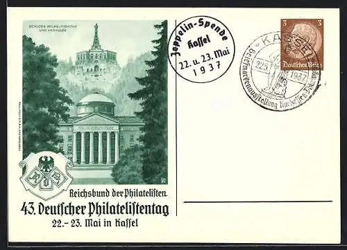 AK Kassel, 43. Deutscher Philatelistentag 1937, Schloss Wilhelmshöhe, Ganzsache