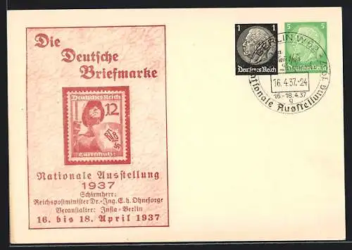 AK Berlin, Ausstellung Die Deutsche Briefmarke 1937, Veranstalter Infla-Berlin, Ganzsache