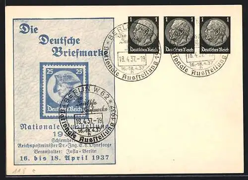 AK Berlin, Ausstellung Die Deutsche Briefmarke 1937, Veranstalter Infla-Berlin, Ganzsache