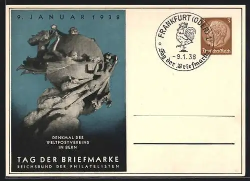 AK Tag der Briefmarke 1938, Denkmal des Weltpostvereins in Bern, Ganzsache