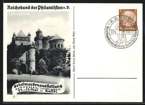 AK Kassel, Rathaus, Briefmarken-Ausstellung 1937, Löwenburg, Ganzsache