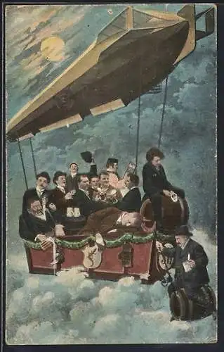 AK Menschen trinken in einer Zeppelin-Gondel