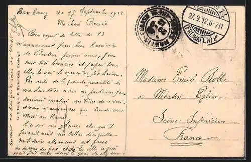 AK Hamburg, Zeppelin-Luftschiff über der Stadt