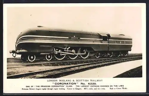 AK Englische Eisenbahn-Lokomotive Coronation No. 6220, London Midland & Scottish Railway