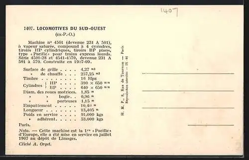 AK Machine No. 4501 du Sud-Ouest, französische Eisenbahn