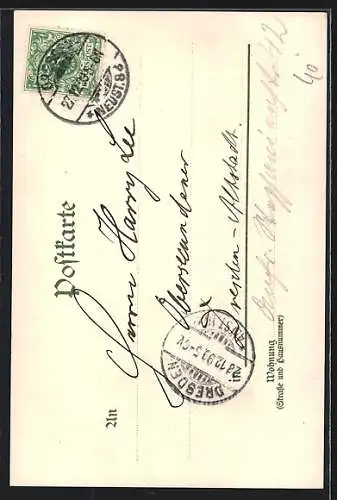Lithographie Dresden-Neustadt, Schüler mit Fahne d. Kgl. Gymnasiums