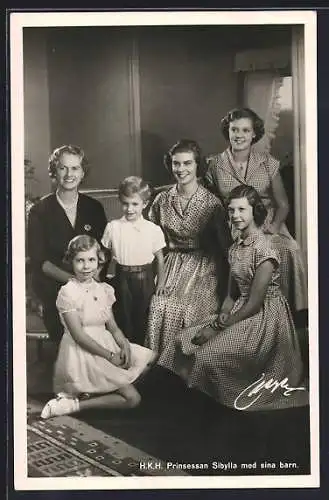 AK Prinzessin Sibylla von Schweden mit ihren Kindern