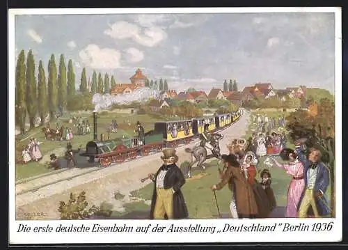 AK Eisenbahn zwischen Nürnberg und Fürth, 100 Jahre deutsche Eisenbahn 1835-1935