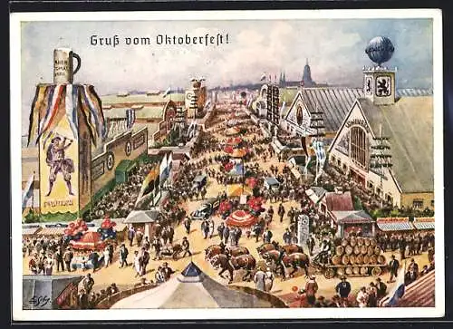Künstler-AK Ernst Schlemo: München, Das Oktoberfest
