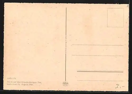 AK Berlin, Blick auf das Brandenburger Tor, Mauer