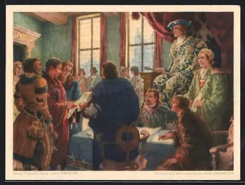 Künstler-AK Leipziger Messe anno 1497 - Messeprivileg Maximilians I.