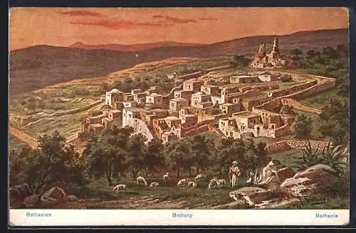 Künstler-AK F.Perlberg: Bethanien, Hirte mit Schafen