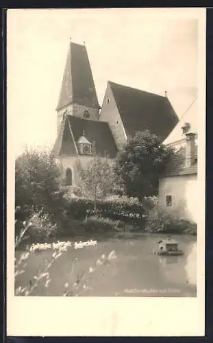 AK Haidershofen a. d. Enns, Uferpartie mit Kirche
