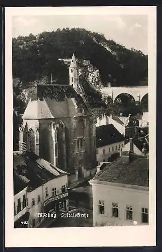 AK Mödling, Spitalskirche mit Bäckerei von Julius Ratz