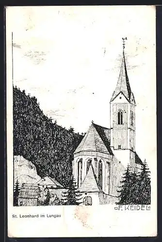 Künstler-AK St. Leonhard i. L., Blick auf die Kirche