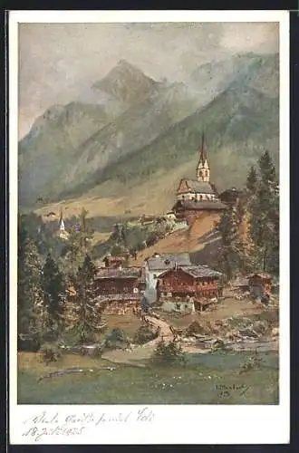 Künstler-AK Kals, Strasse zur Kirche