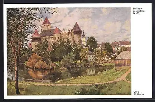 Künstler-AK Otto Stoitzner: Heidenreichstein, Uferpartie mit Burg