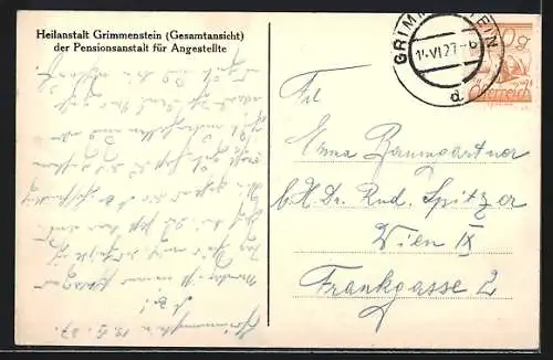 AK Grimmenstein, Heilanstalt, Pensionsanstalt für Angestellte in Wien