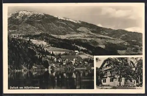 AK Dellach am Millstättersee, Pension Theresienheim und Ortsansicht am See