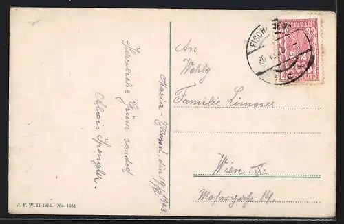 AK Maria Ellend, Hotel und Gasthof aus der Vogelschau, Passepartout mit Soldaten
