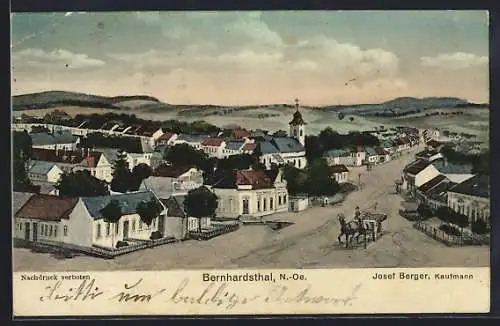 Künstler-AK Bernhardsthal /N.-Oe., Ortsansicht mit Geschäft Josef Berger