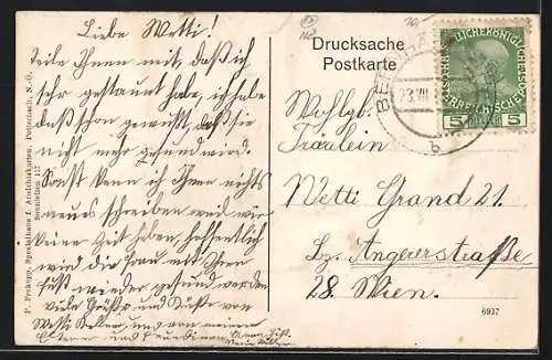 Künstler-AK Bernhardsthal /N.-Oe., Ortsansicht mit Geschäft Josef Berger