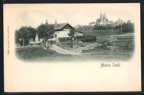 AK Maria Saal, Gasthaus mit Blick auf den Ort