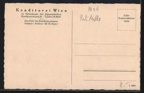 AK Berlin-Charlottenburg, Konditorei Wien, Innenansicht