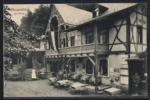 AK Dresden-Pillnitz, Meixmühle beflaggt mit Ausflüglern