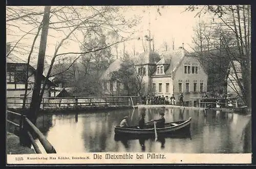 AK Dresden-Pillnitz, Ruderpartie am Gasthaus Meixmühle