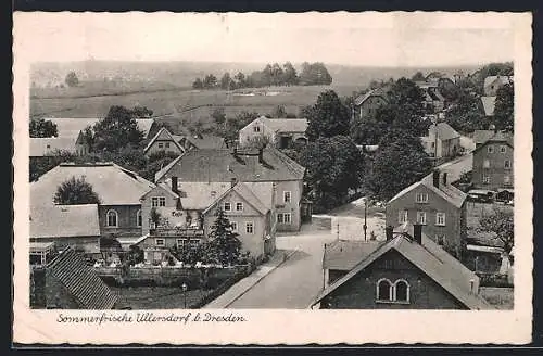 AK Ullersdorf / Dresdner Heide, Totalansicht mit Cafe und Strasse aus der Vogelschau