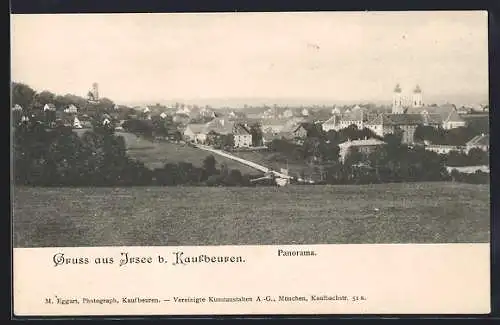 AK Irsee /Kaufbeuren, Ortspanorama mit Eingangsstrasse von einer Wiese aus