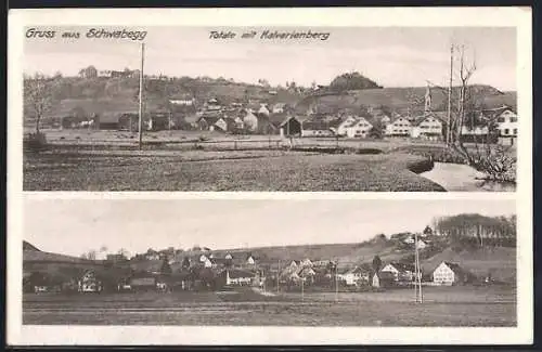 AK Schwabegg, Totalansicht mit Kalvarienberg, Ortspanorama