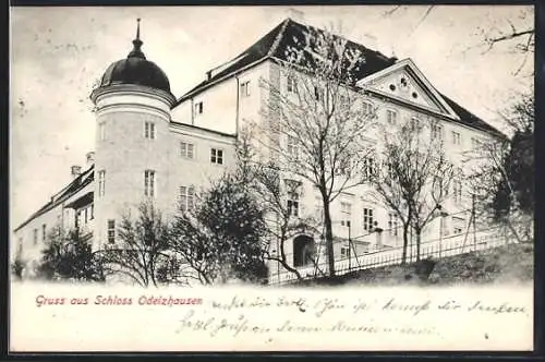 AK Schloss Odelzhausen, Gebäudeansicht mit Turm, gesehen von unterhalb