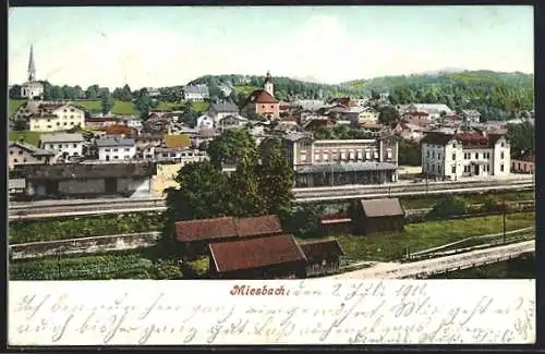 AK Miesbach, Totalansicht mit Bahnhof