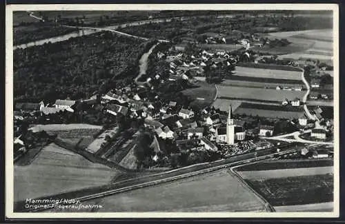 AK Mamming /Ndby., Gesamtansicht mit Flusspartie, Fliegeraufnahme