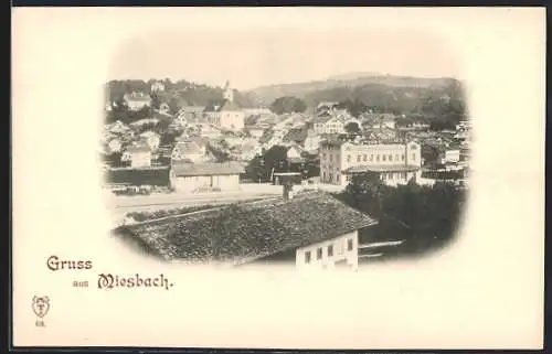 AK Miesbach, Teilansicht mit Kirche aus der Vogelschau