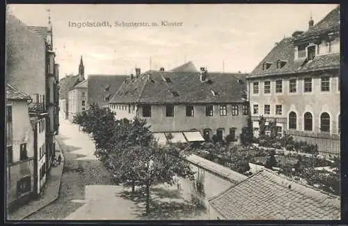 AK Ingolstadt, Schutterstrasse mit Kloster aus der Vogelschau