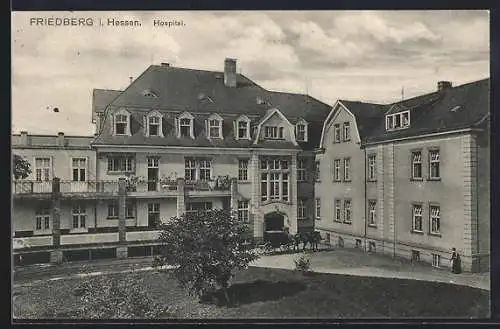 AK Friedberg /Hessen, Hospital mit Anlage und Kutsche aus der Vogelschau