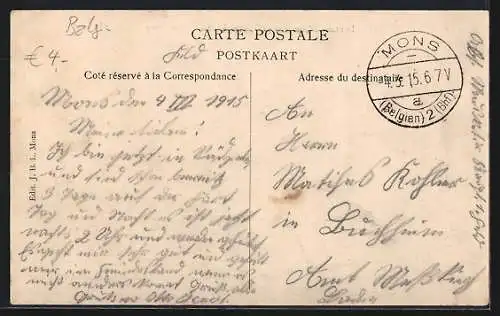 AK Mons, Mess des Officiers du 2me Chasseurs à Cheval