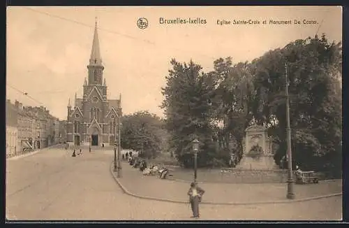 AK Bruxelles-Ixelles, Eglise Sainte-Croix et Monument De Coster