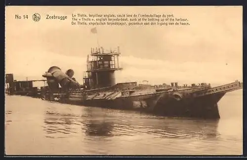AK Zeebrugge, Le Thétis, torpilleur anglais, coulé lors de L`embouteillage du port